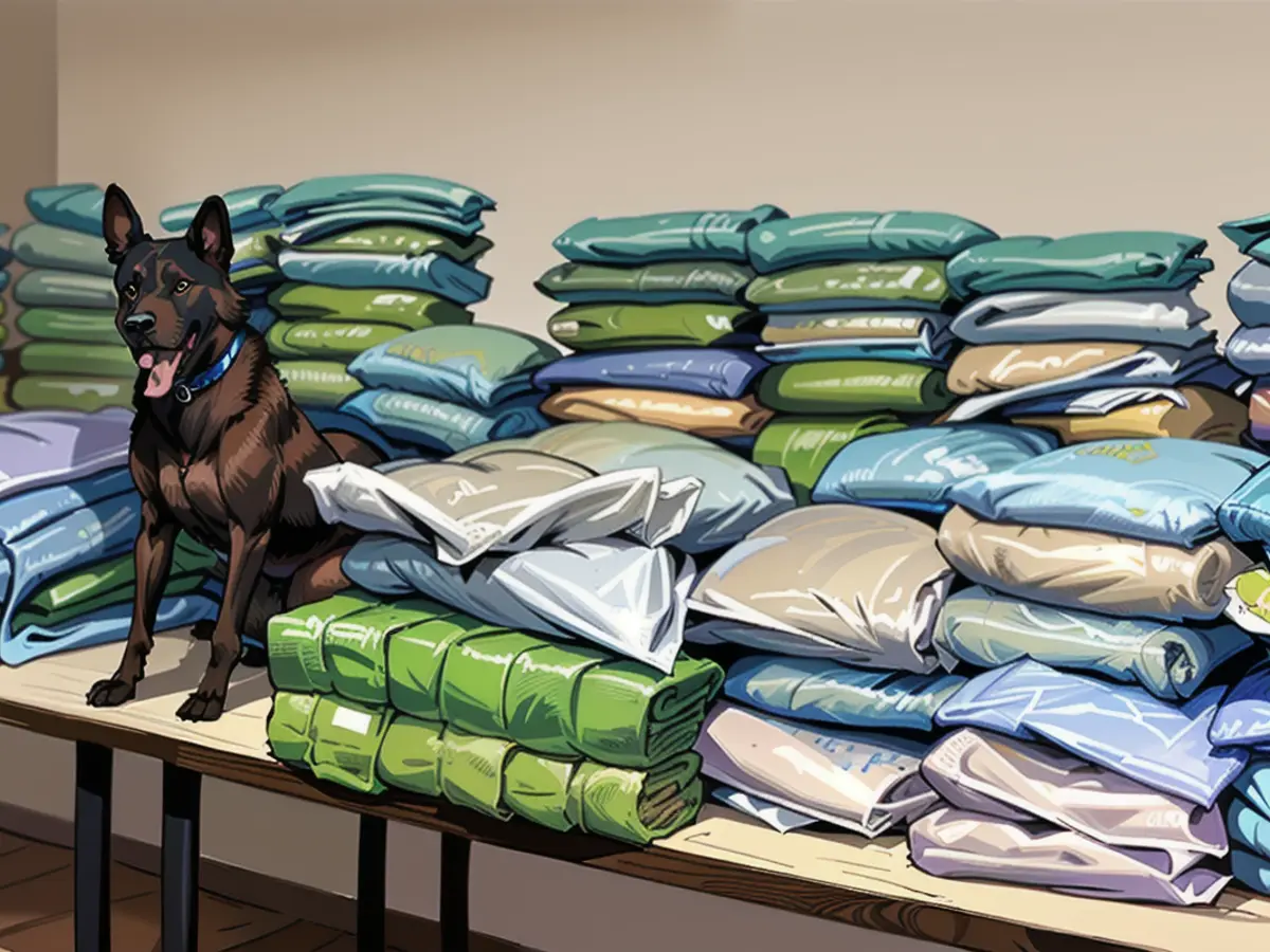 A service dog guards a ton of cannabis that was seized in Bischofsheim