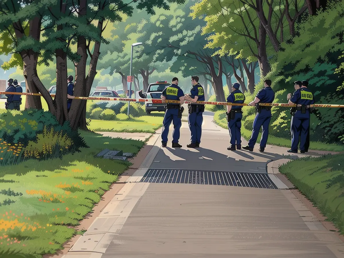 Des policiers sécurisent la scène de crime dans le parc Blohms. L'opération dure au total six...