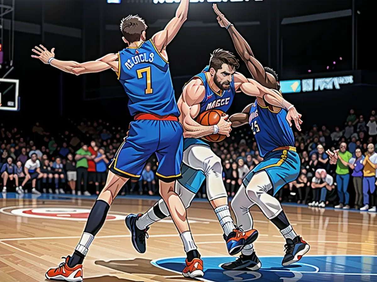 Dončić drives to the basket during the game.