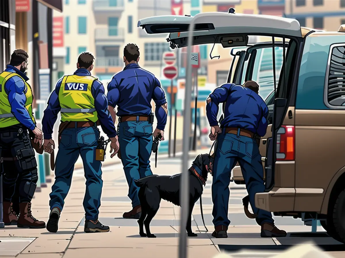 Bomb-sniffing dogs search every vehicle driving to the arena