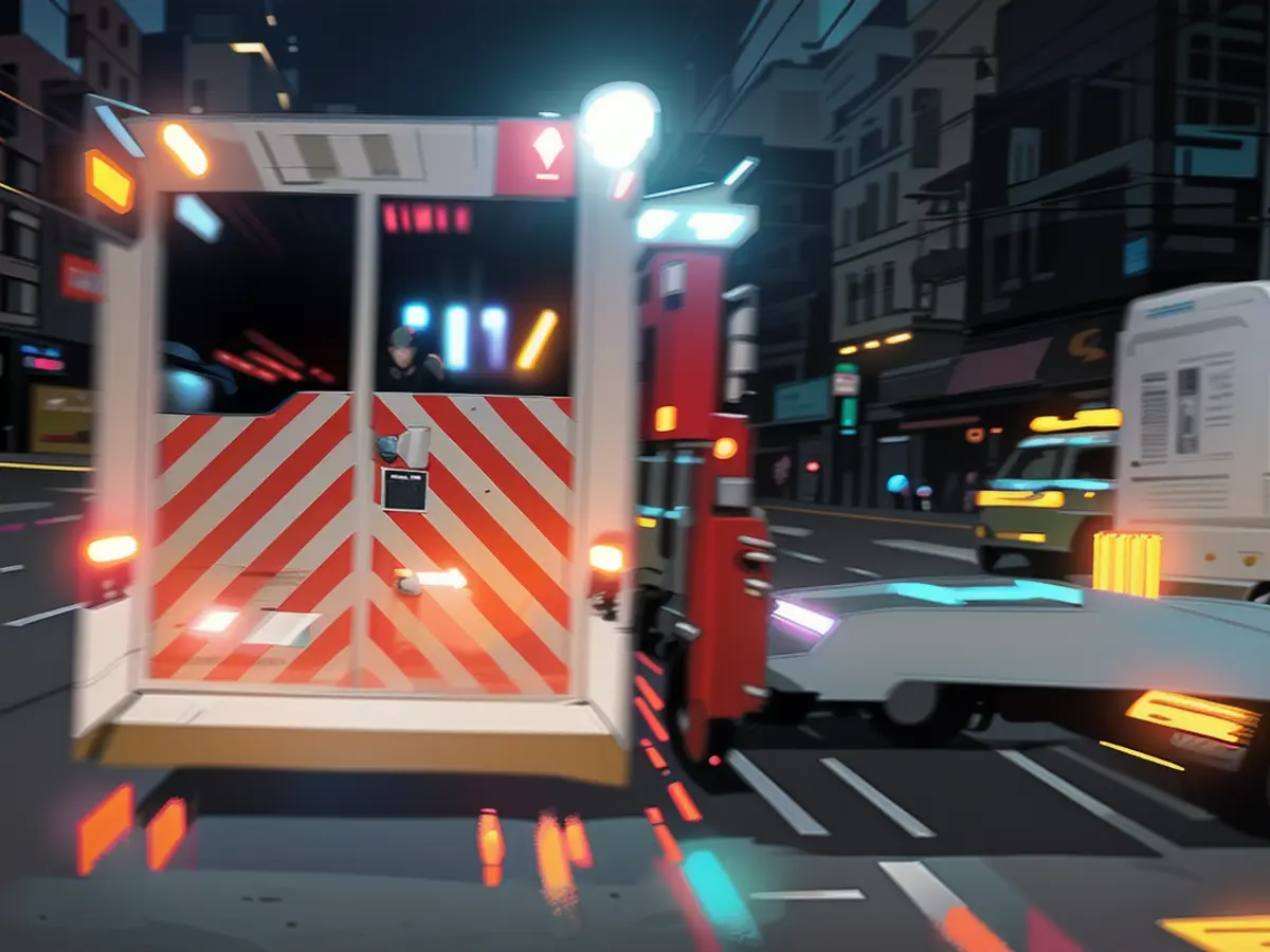Une ambulance avec des feux bleus clignotants (image symbolique)