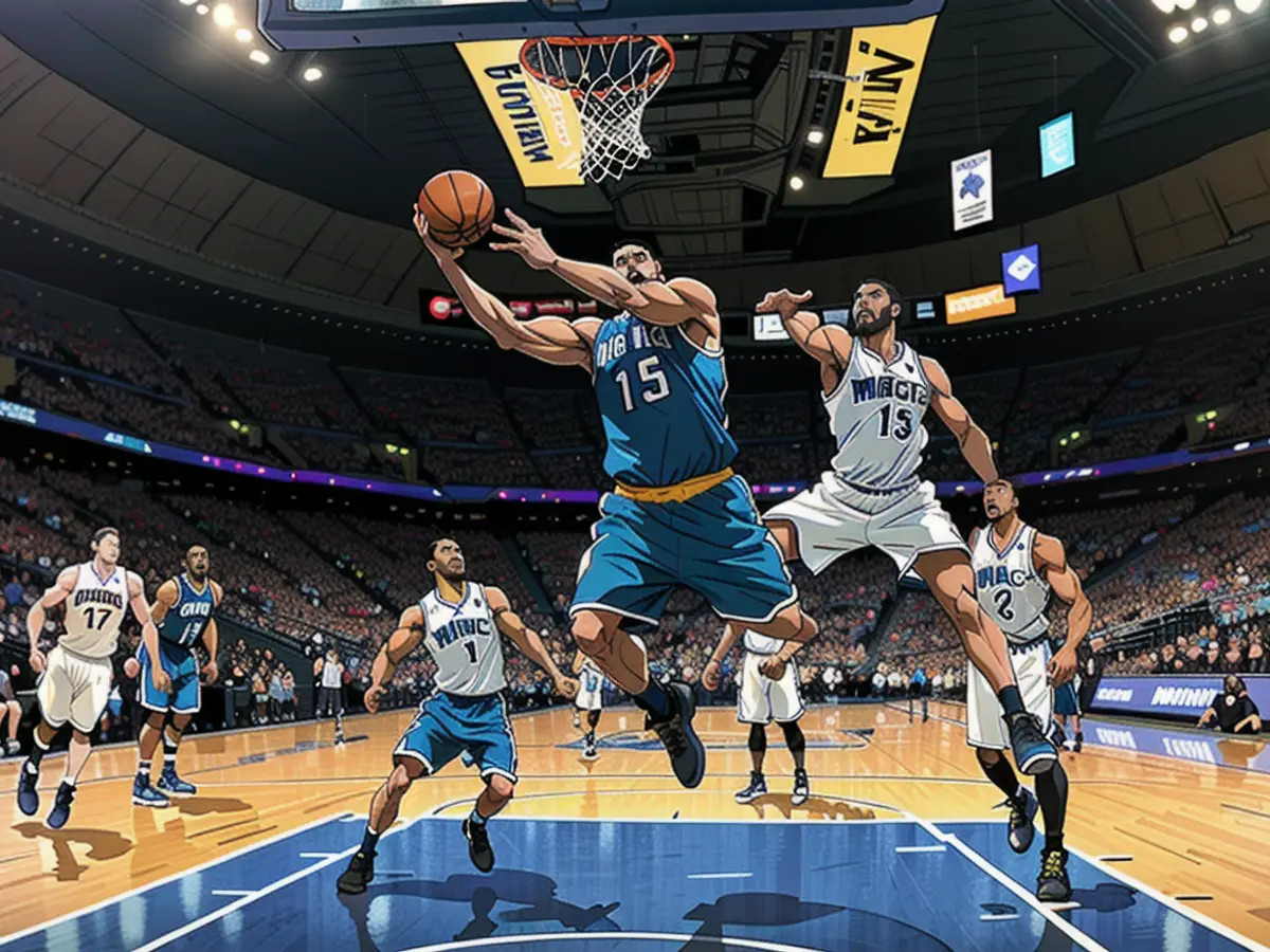 Glen Davis versucht einen Wurf gegen Rashard Lewis (rechts) von den Orlando Magic in Spiel zwei der Eastern Conference Finals während der NBA-Playoffs 2010.