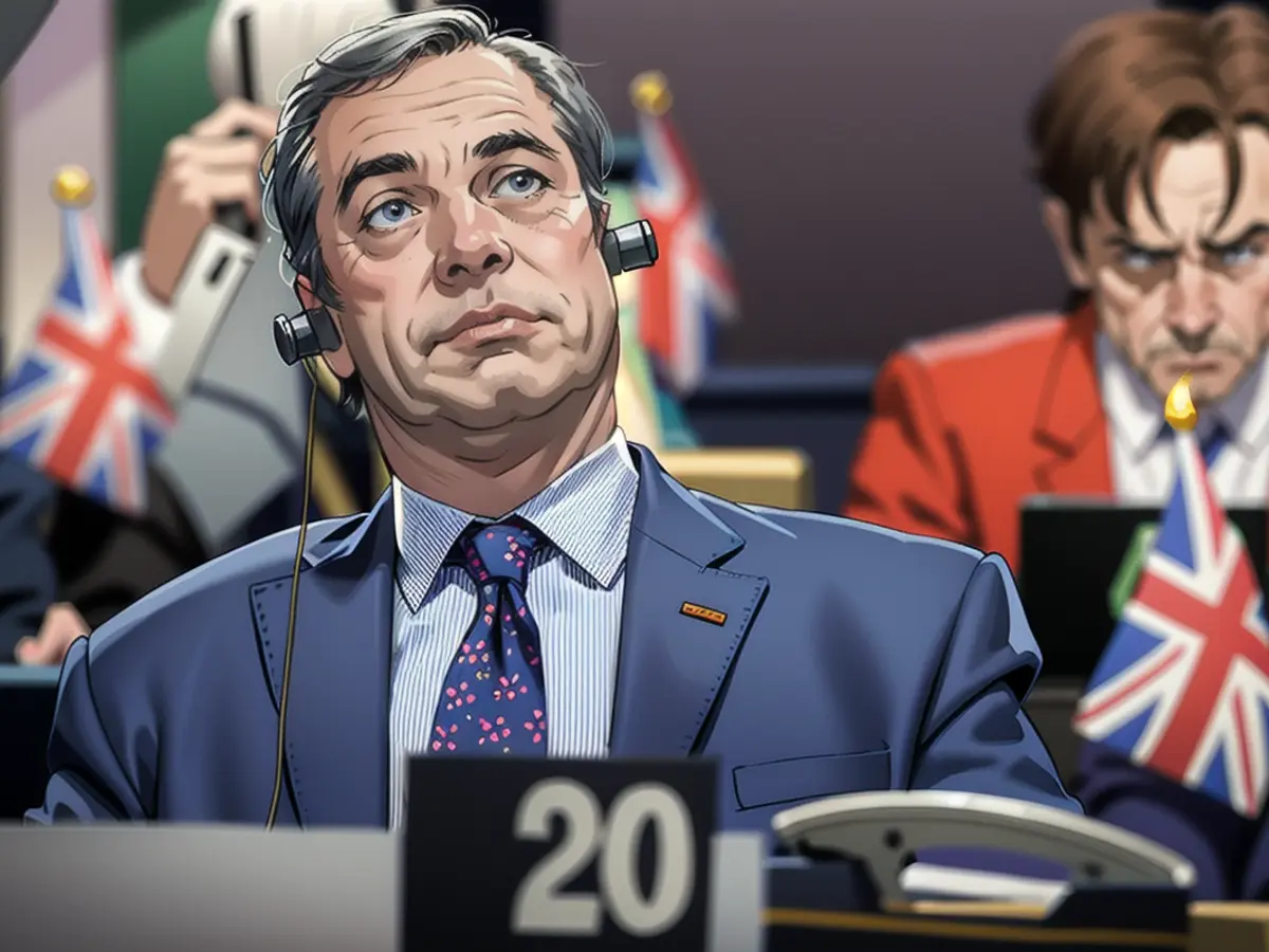 Nigel Farage, ehemaliger Vorsitzender der UK Independence Party, hört sich am Mittwoch, den 5. April, Reden im Europäischen Parlament an. Das Parlament debattierte über den 