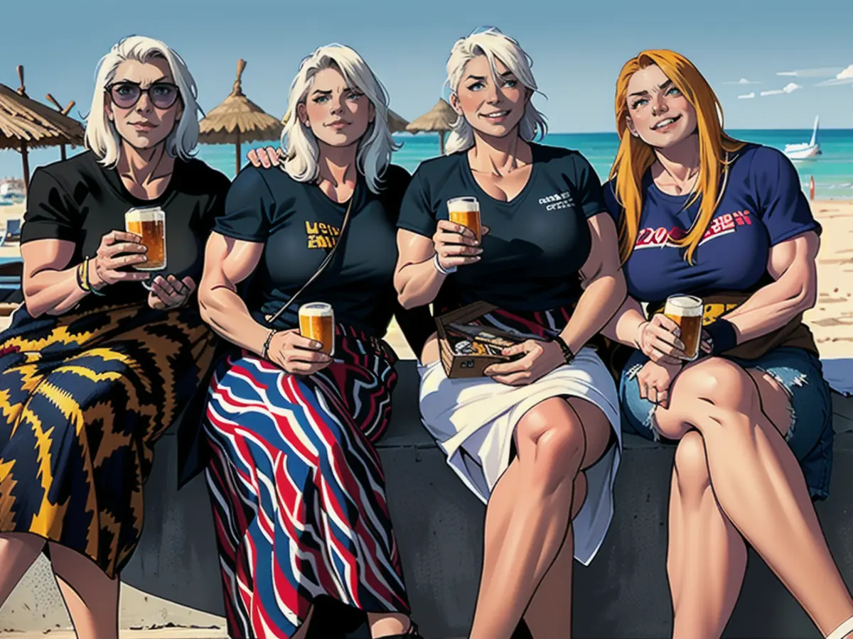 With breakfast beer on the beach: Julia (40), Corinna (40), Andrea (56) and Claudia (62)
