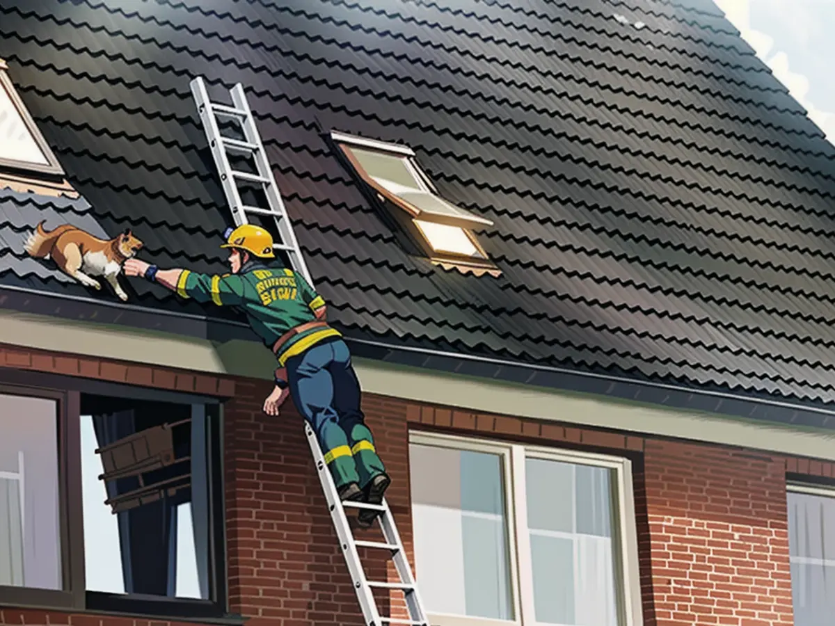 Les pompiers ont dû utiliser une échelle pour descendre le chien du toit.