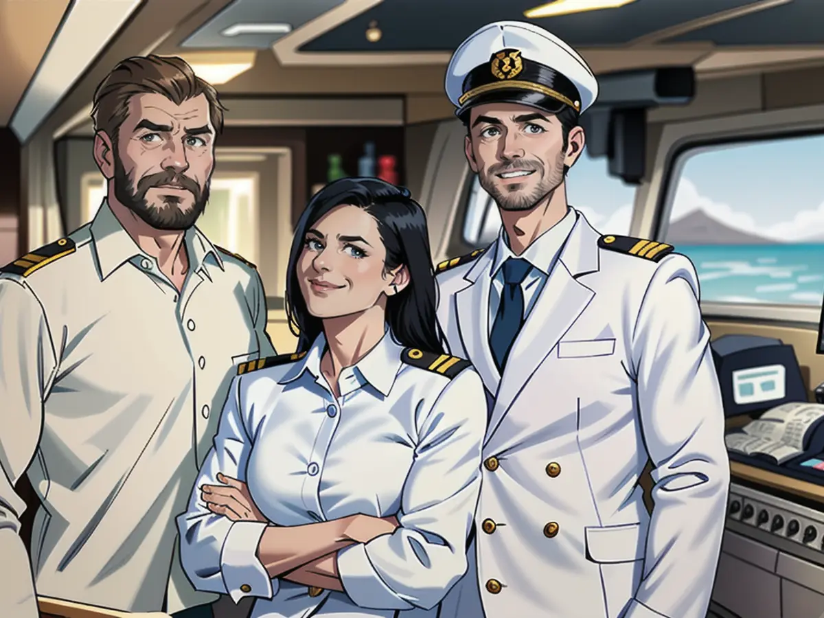 Back on board: Daniel Morgenroth (left, staff captain Martin Grimm), Collien Ulmen-Fernandes (ship's doctor Dr. Jessica Delgado) and Florian Silbereisen (Captain Max Parger)