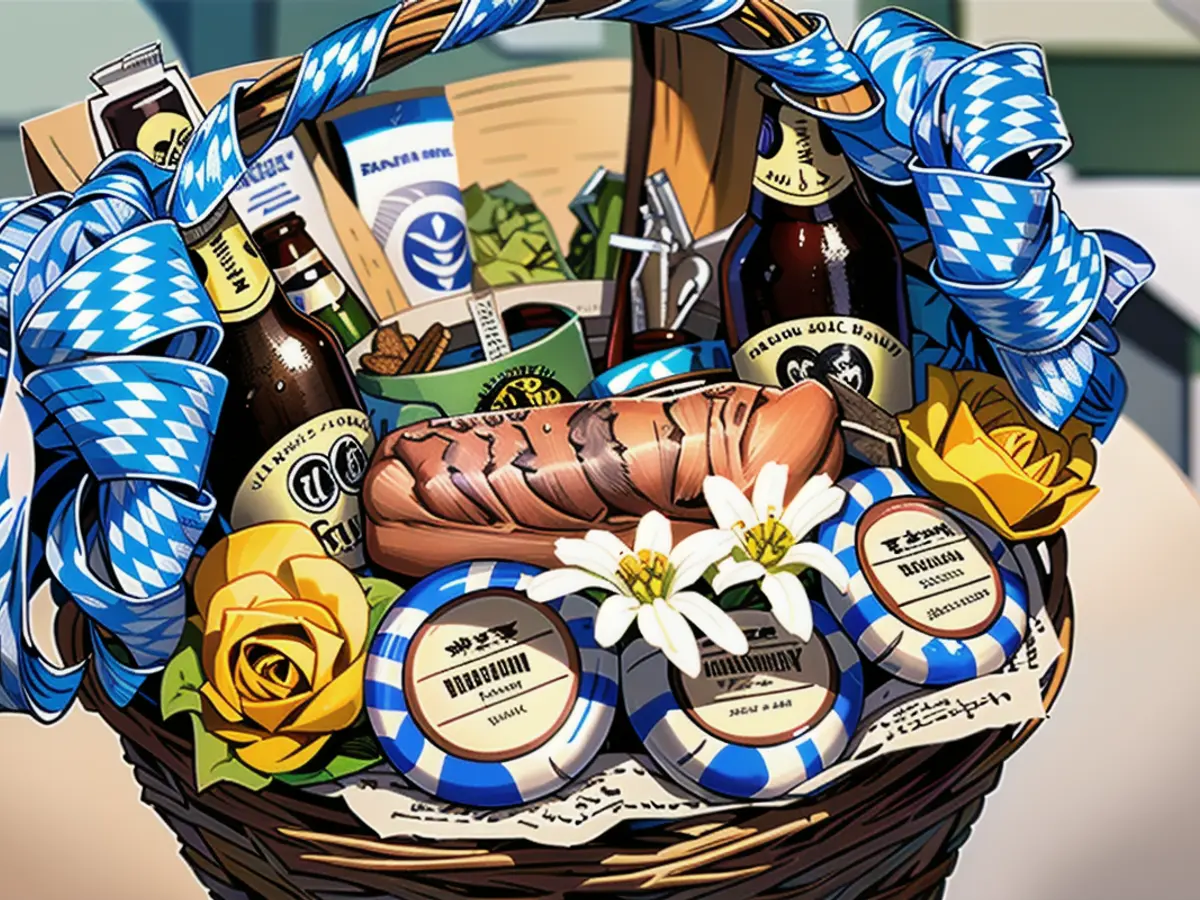 The gift basket from Bavaria: filled with beer, Leberkäs and mustard, among other things