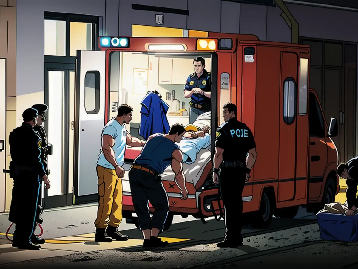 Les policiers ont appliqué un bandage d'urgence sur l'homme, puis les ambulanciers et un médecin...