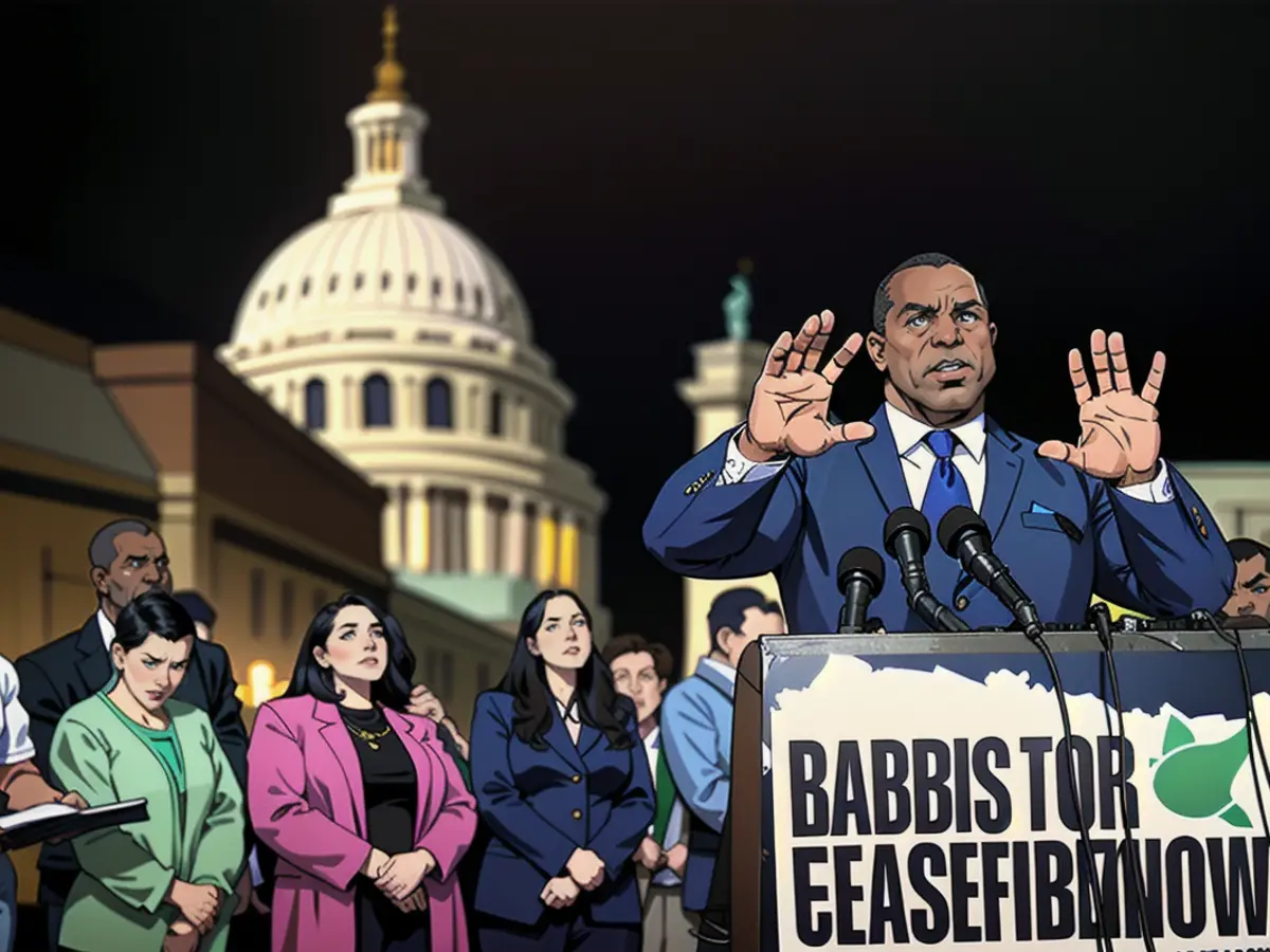Rep. Jamaal Bowman speaks during a news conference calling for a ceasefire between Israel and Hamas, on November 13, 2023, in Washington, DC.