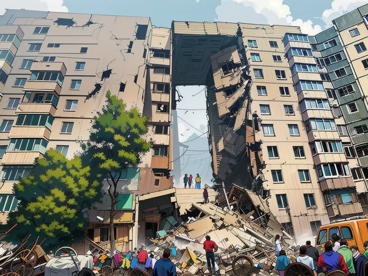 Der schwer beschädigte Gebäudekomplex.