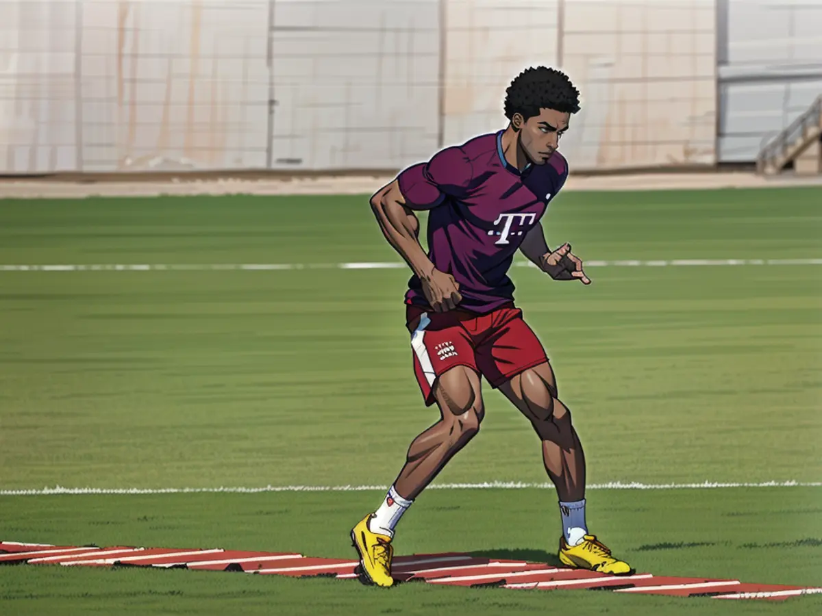 Kingsley Coman, estrela do Bayern, no seu treino de preparação na escada de corrida