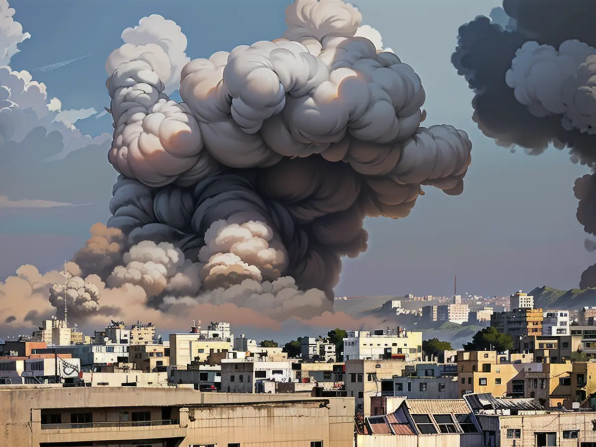 Smoke rises after Israeli airstrikes on the Jabalya region, in Gaza City, Gaza on Monday.