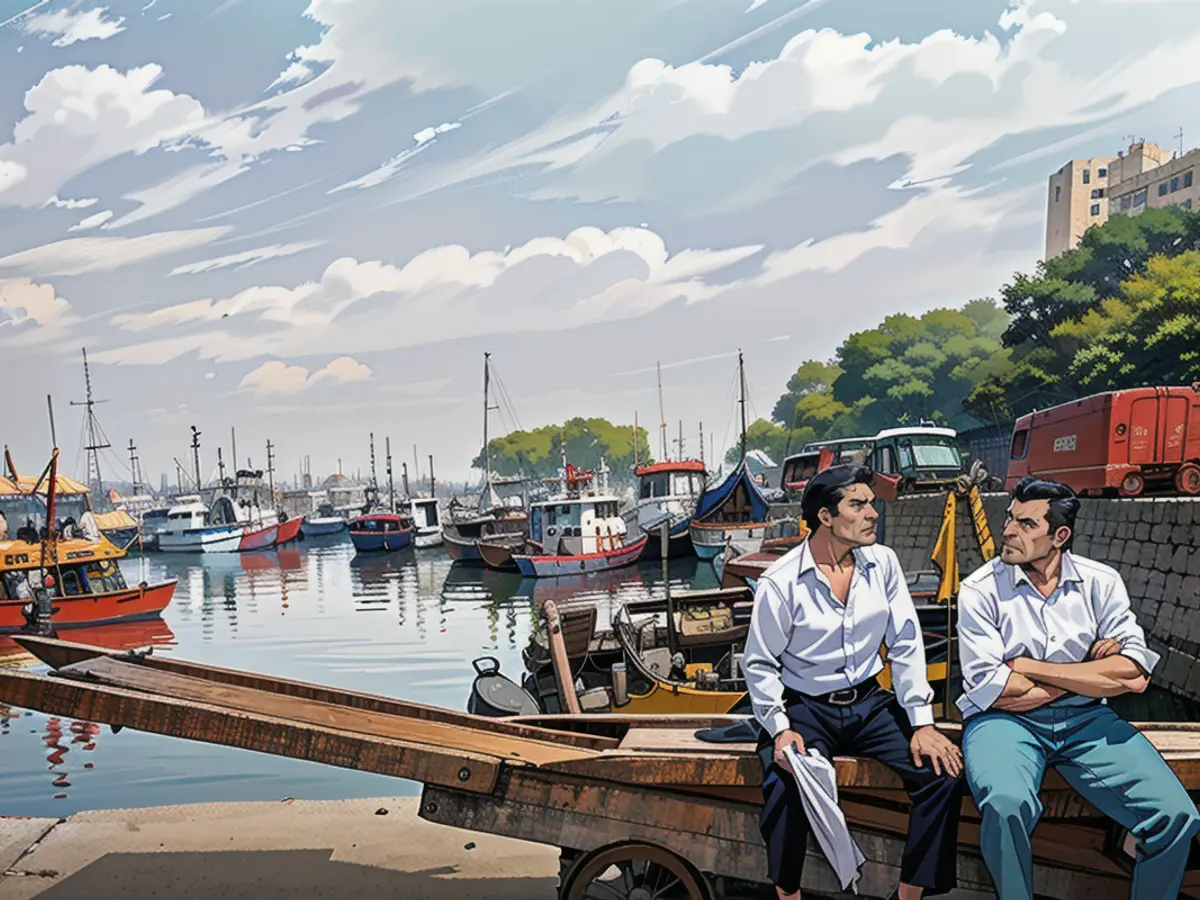 Workers chat while taking a break in Mumbai, India, on April 17, 2024.