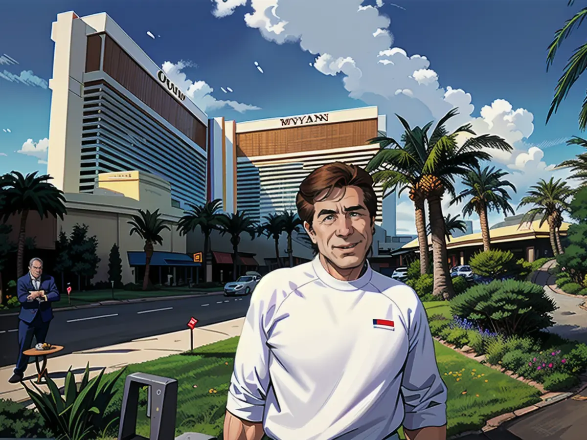 Steve Wynn em frente ao seu Mirage em 1989. Tal como o mundo da música continua a debater-se com o legado de Michael Jackson, que também nunca foi condenado por um crime, Las Vegas continua a debater-se com a reconciliação dos dois Steve Wynn.