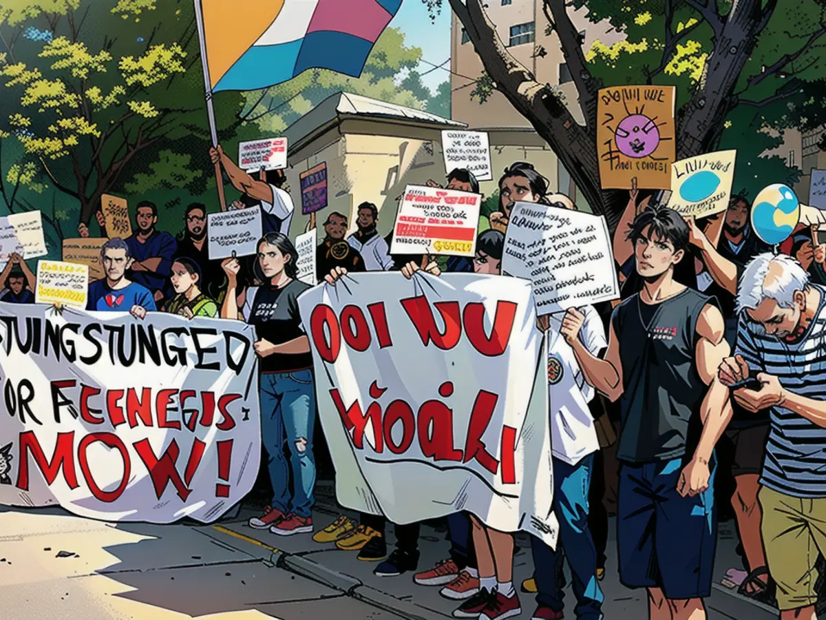 Sous le slogan "Tous les yeux sur Rafah", les étudiants ont manifesté devant la cantine de...