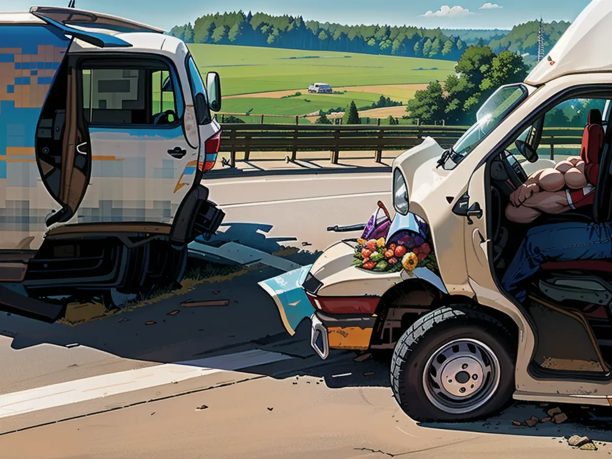 La camionnette (F., d.) a percuté l'arrière d'une autre camionnette