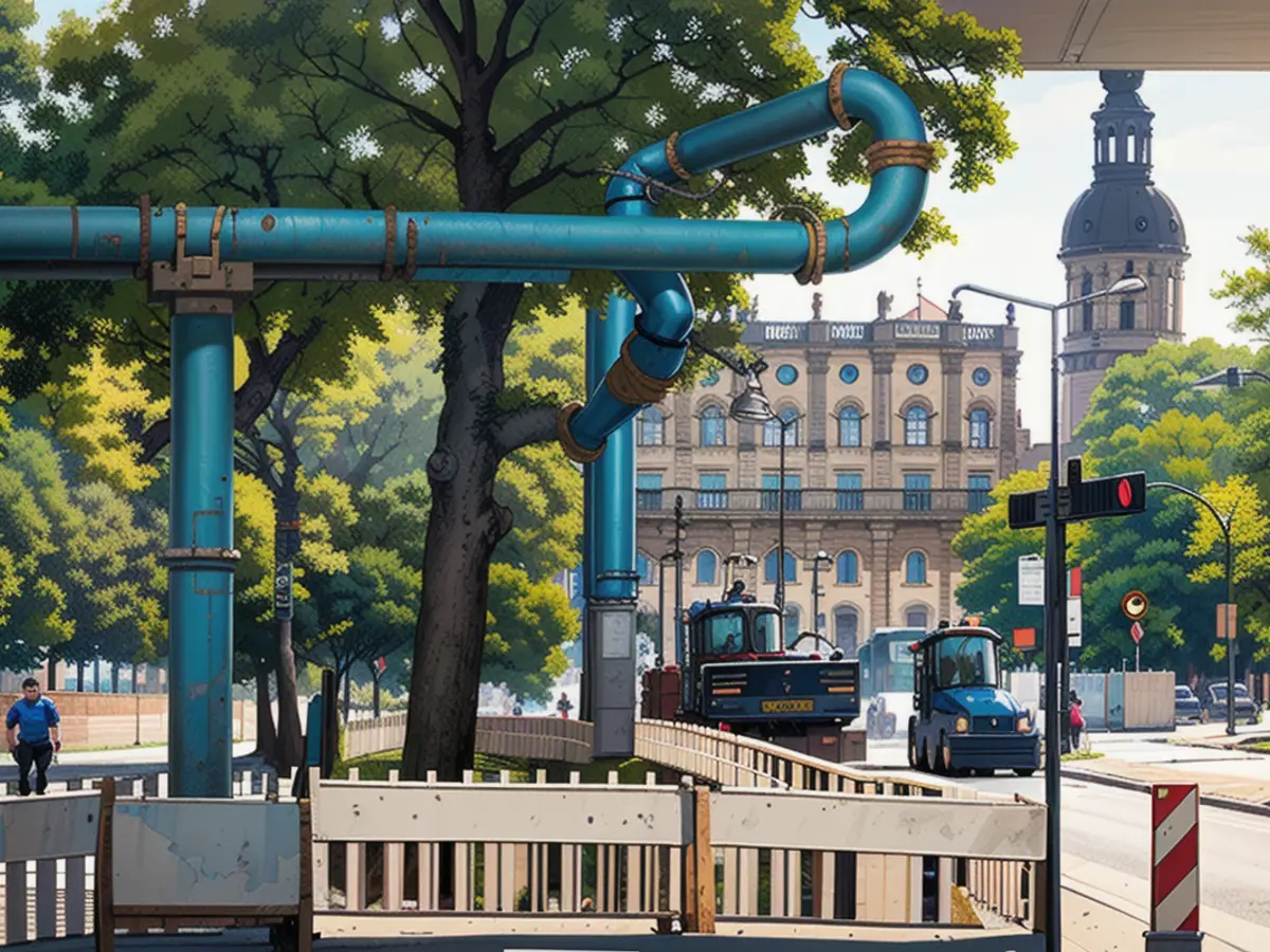Bientôt l'histoire : des tuyaux bleus dans le centre ville de Dresde