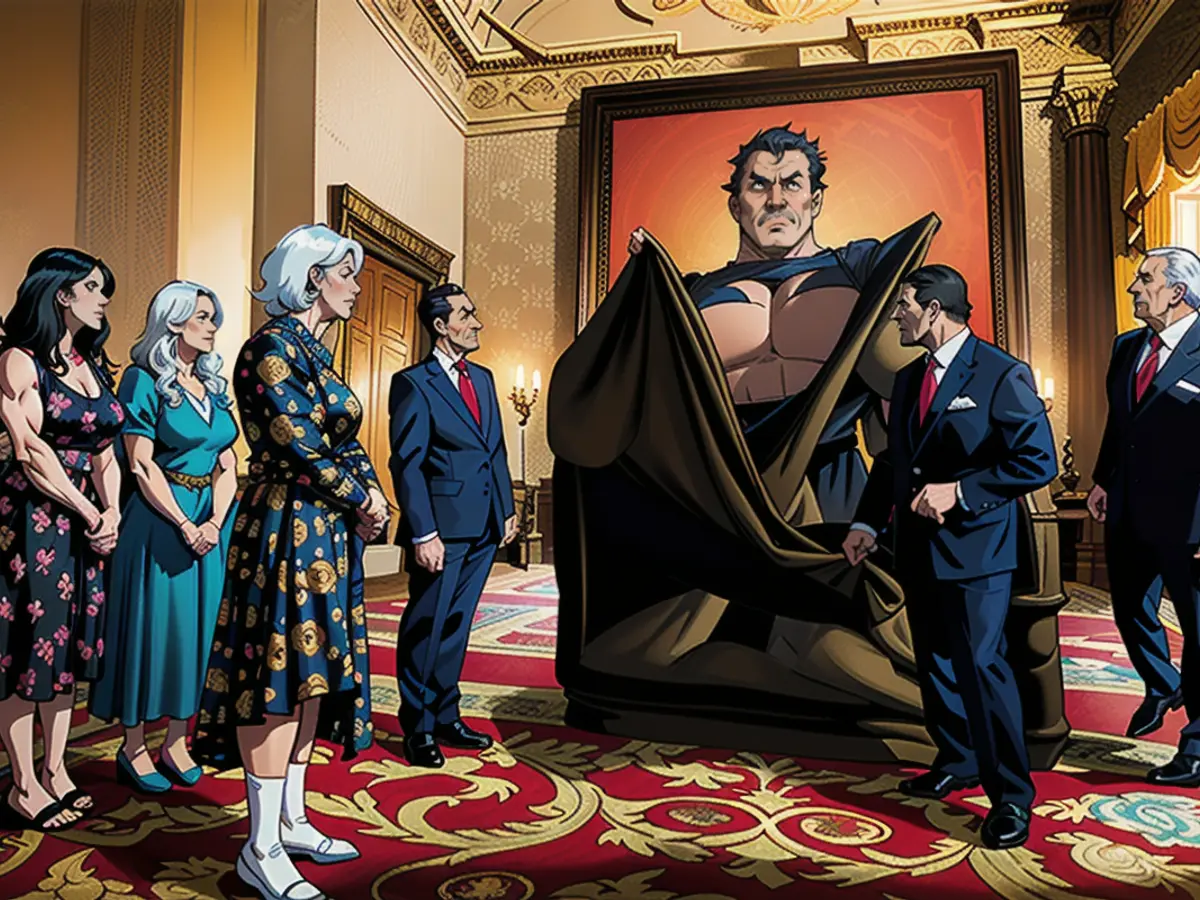King Charles III at the unveiling with artist Jonathan Yeo and his Camilla