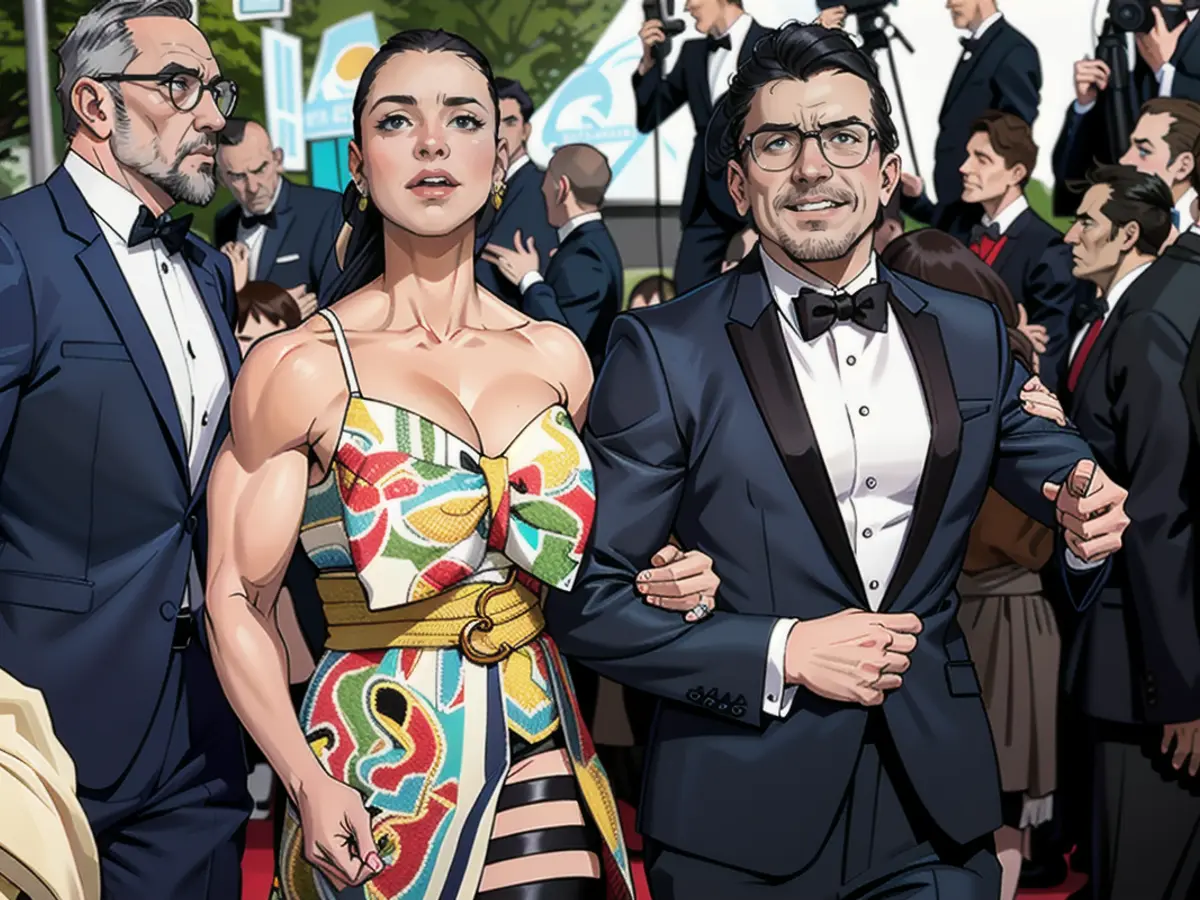 Janina Uhse chose a simple updo, red lips and subtle jewelry for her eye-catching dress, while her husband Tim Gutke wore a black tuxedo with bow tie. Ties are forbidden on the red carpet