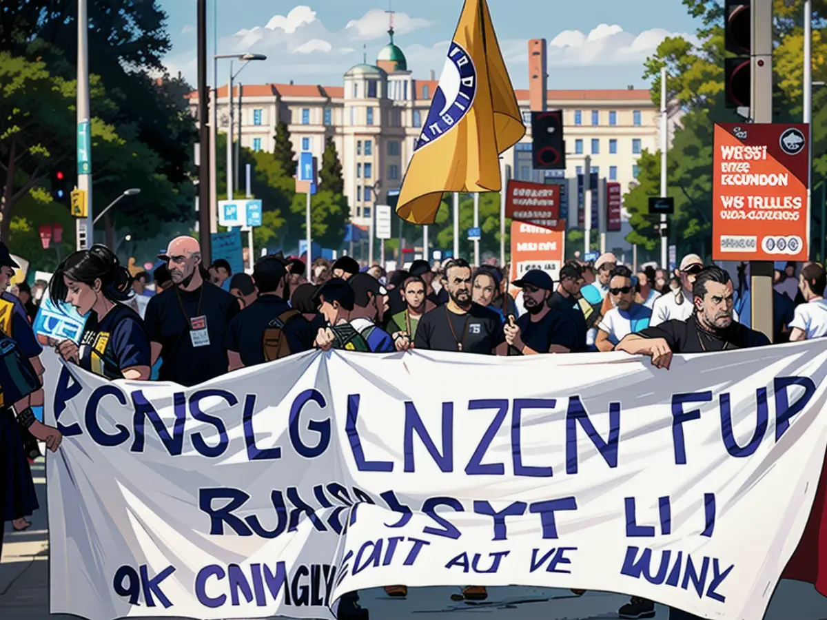 Demonstrators at a rally before the start of the concert in Dresden. They hold banners with the inscription 