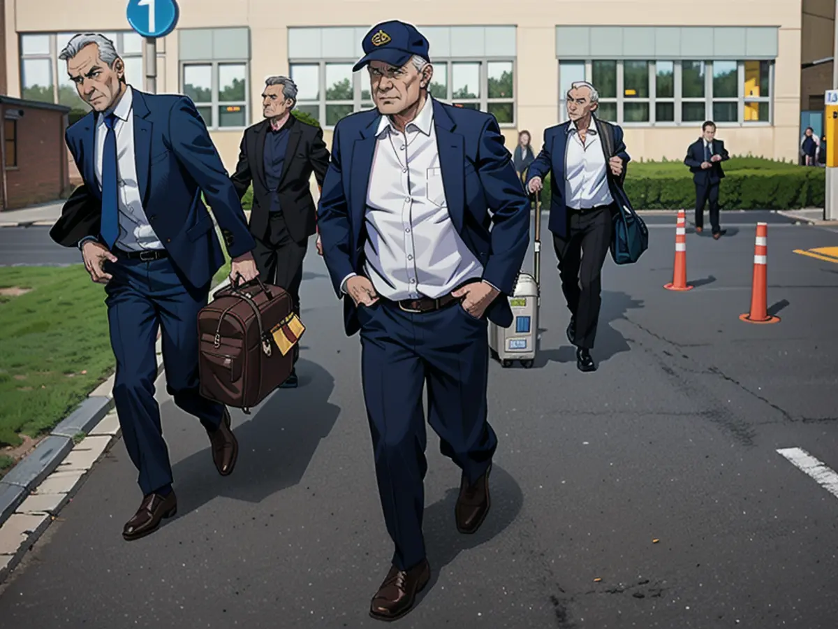 The three Höcke lawyers were not only in a hurry to get out of court on Tuesday. They were also quick with their appeal. From the left: Ralf Hornemann, Dr. Ulrich Vosgerau (with baseball cap), Philip Müller (with trolley case)
