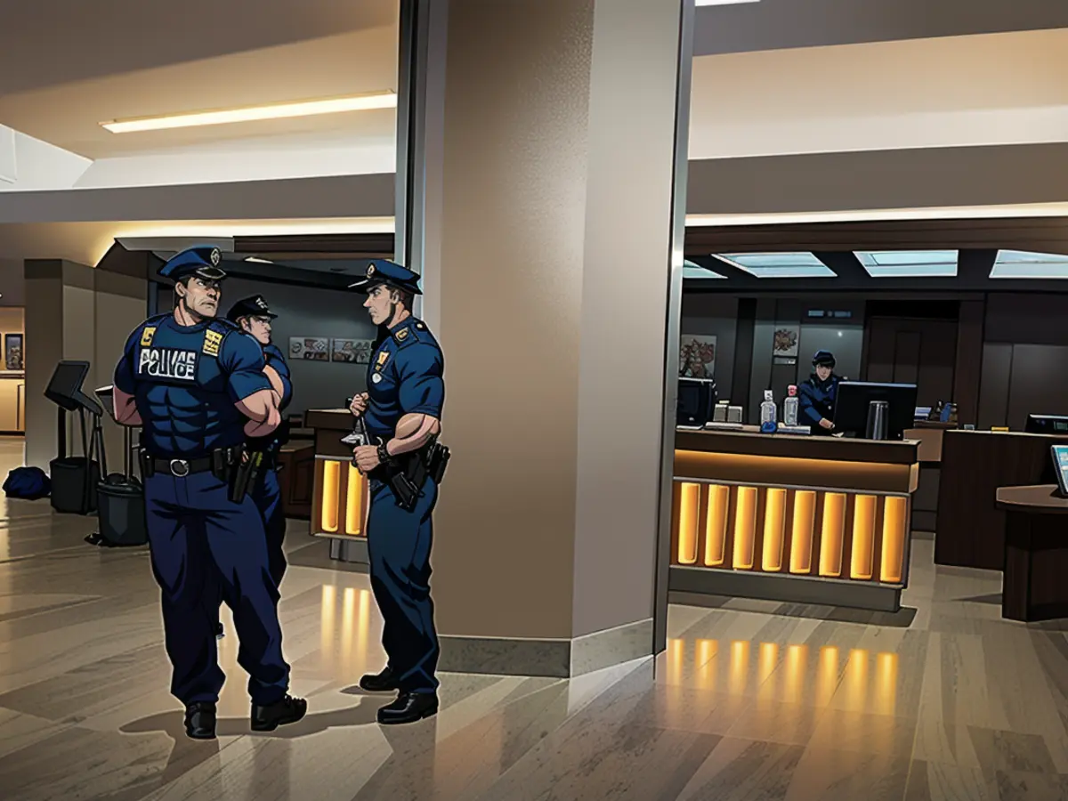 Police presence also inside the hotel, in front of the elevators, the lobby
