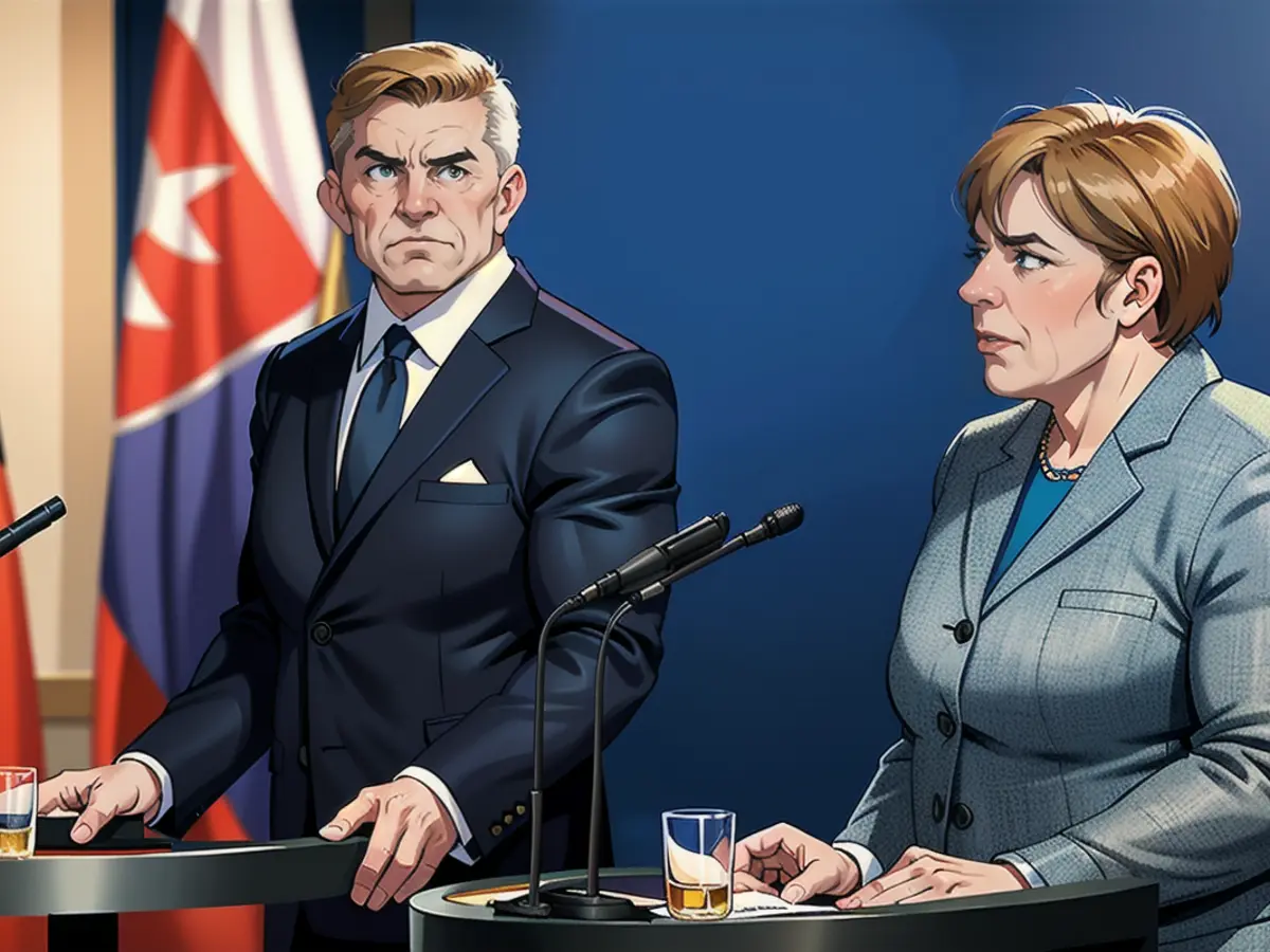 Fico in 2016 at a press conference with the then German Chancellor Angela Merkel