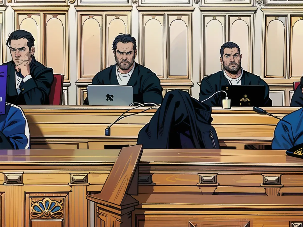Sur le banc des accusés pour meurtre en commun au tribunal de district de Brême (de gauche à...