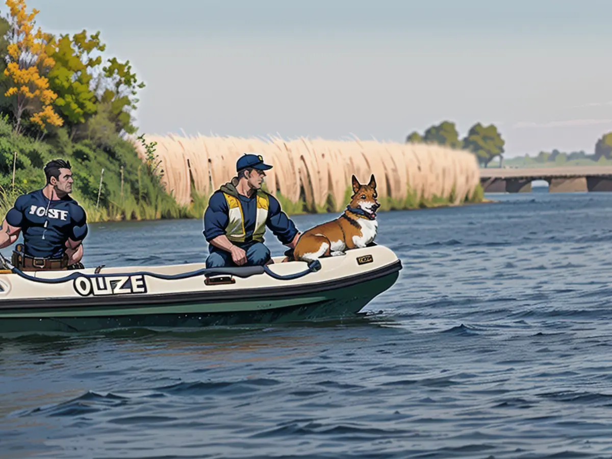 Un bateau sonar équipé d'un chien renifleur est en mer.