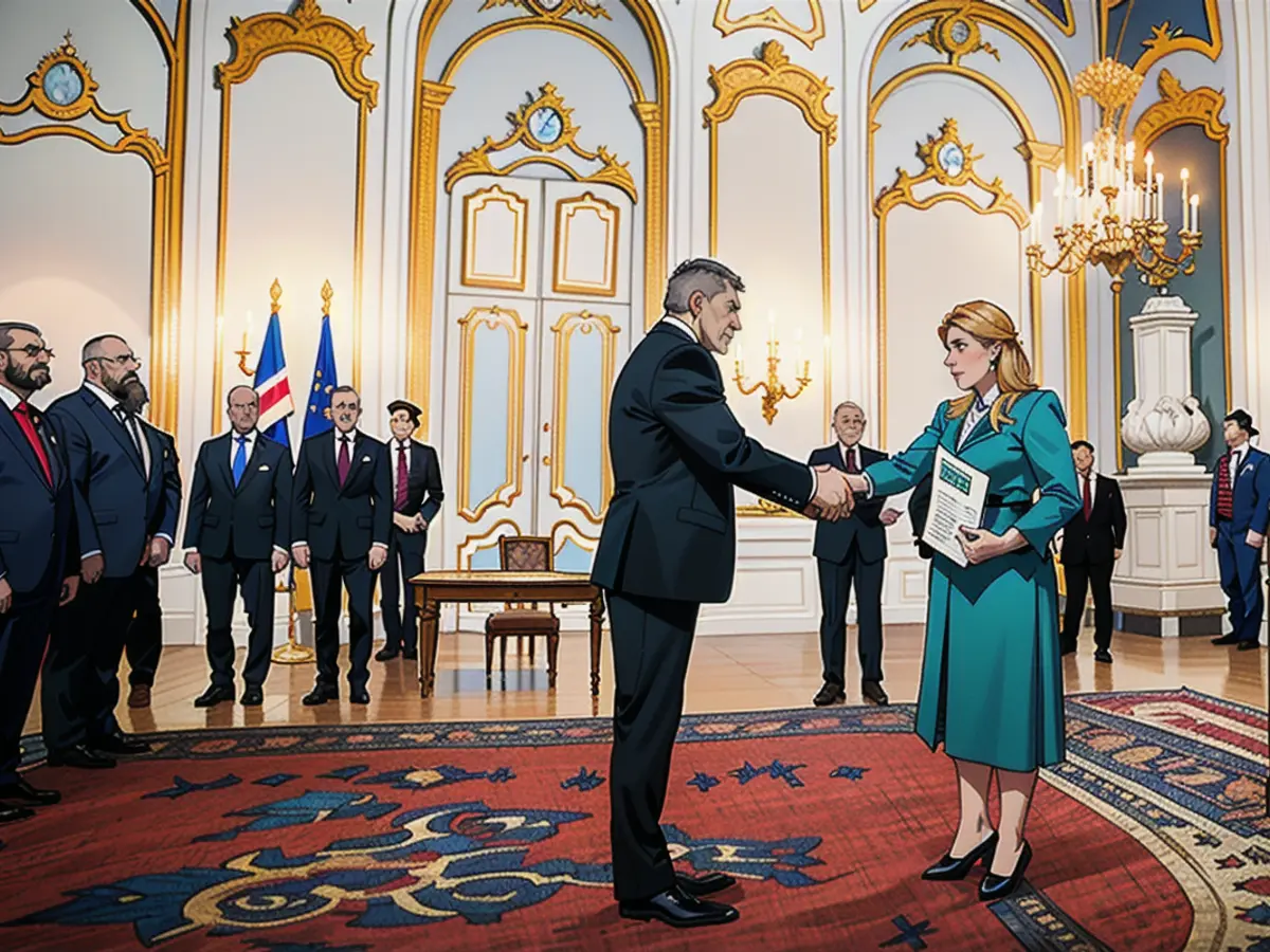 Präsidentin Zuzana Caputova ernennt Robert Fico am 25. Oktober 2023 im Präsidentenpalast in Bratislava, Slowakei, zum neuen slowakischen Premierminister.