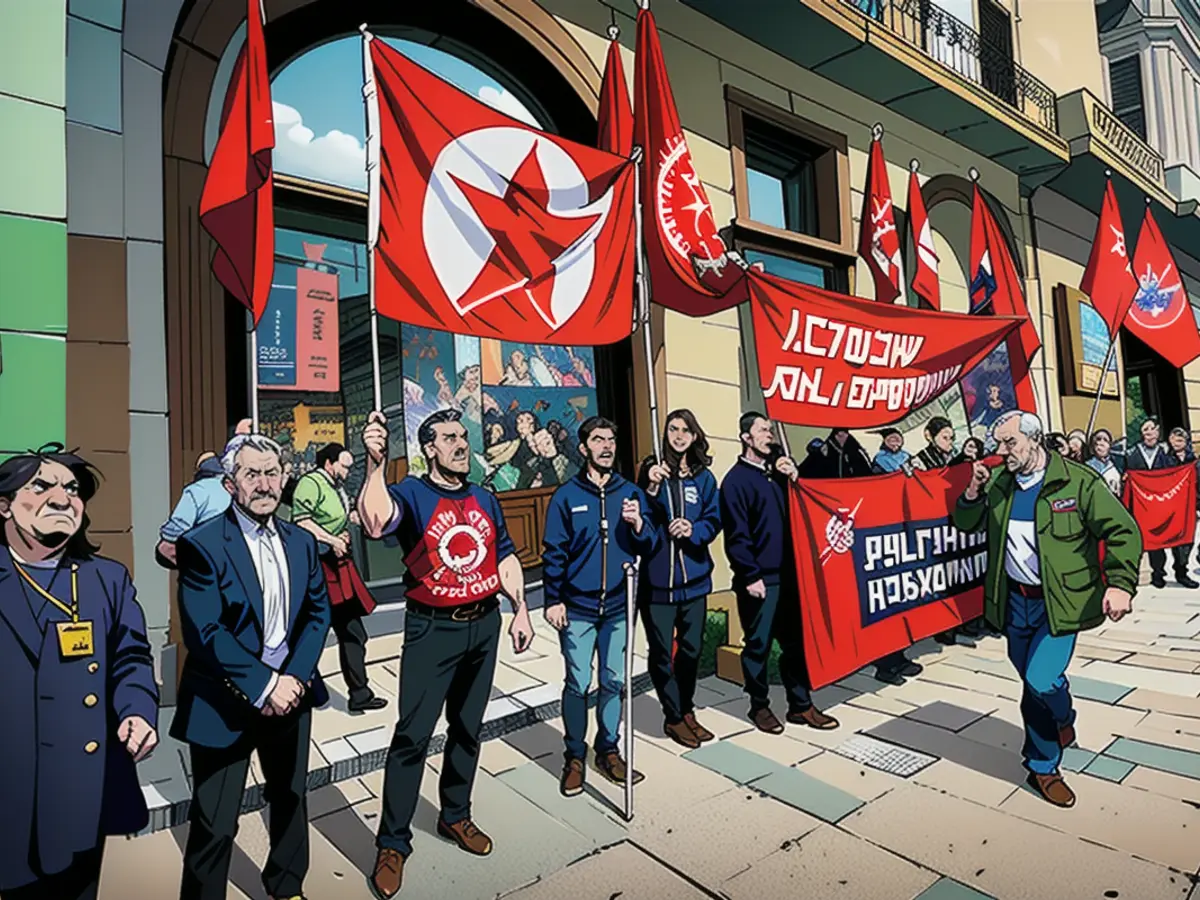 Russische Aktivisten protestierten mit sowjetischer Symbolik gegen die EU-Feierlichkeiten in Moskau.