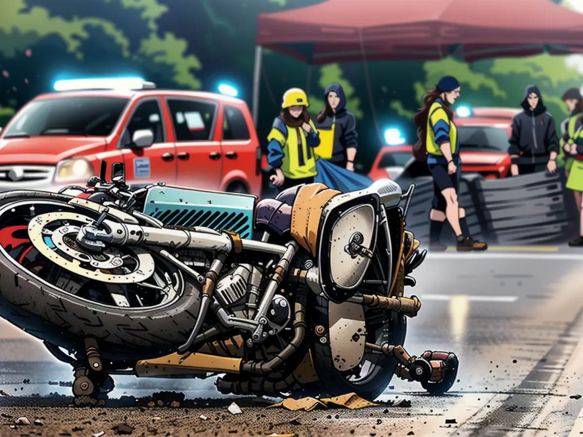 La moto est gravement endommagée sur la route près de Bielefeld.