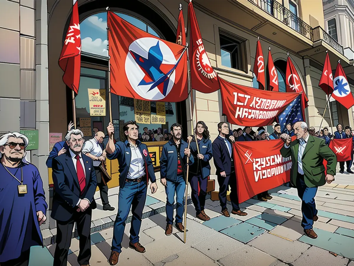 Russische Aktivisten protestierten mit sowjetischer Symbolik gegen die EU-Feierlichkeiten in Moskau.