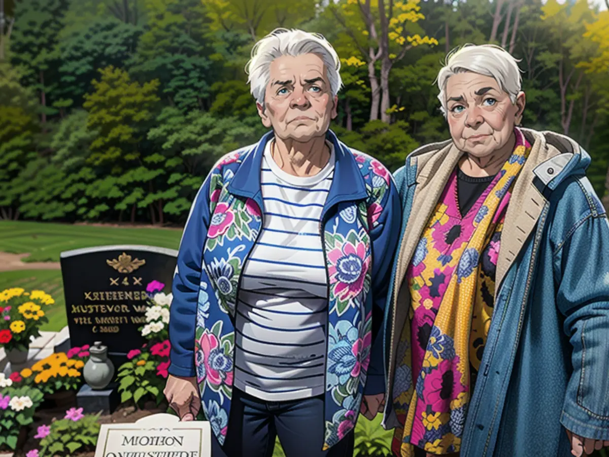Daughters Annette V. and Karin H. at their mother's grave in the Heinersdorf cemetery near Schwedt. They are disappointed with the outcome of the proceedings
