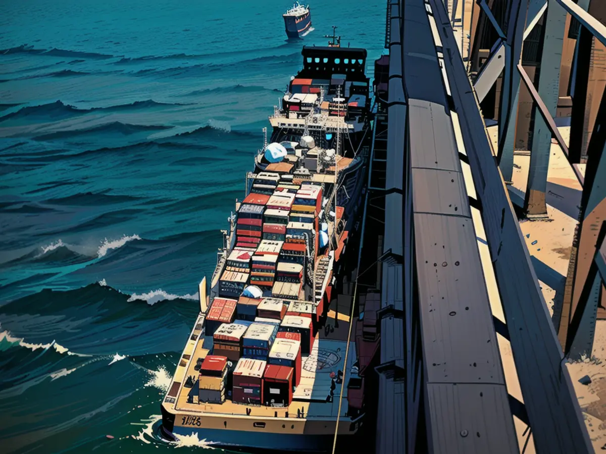 A ship is loaded with relief supplies in Ashdod, Israel