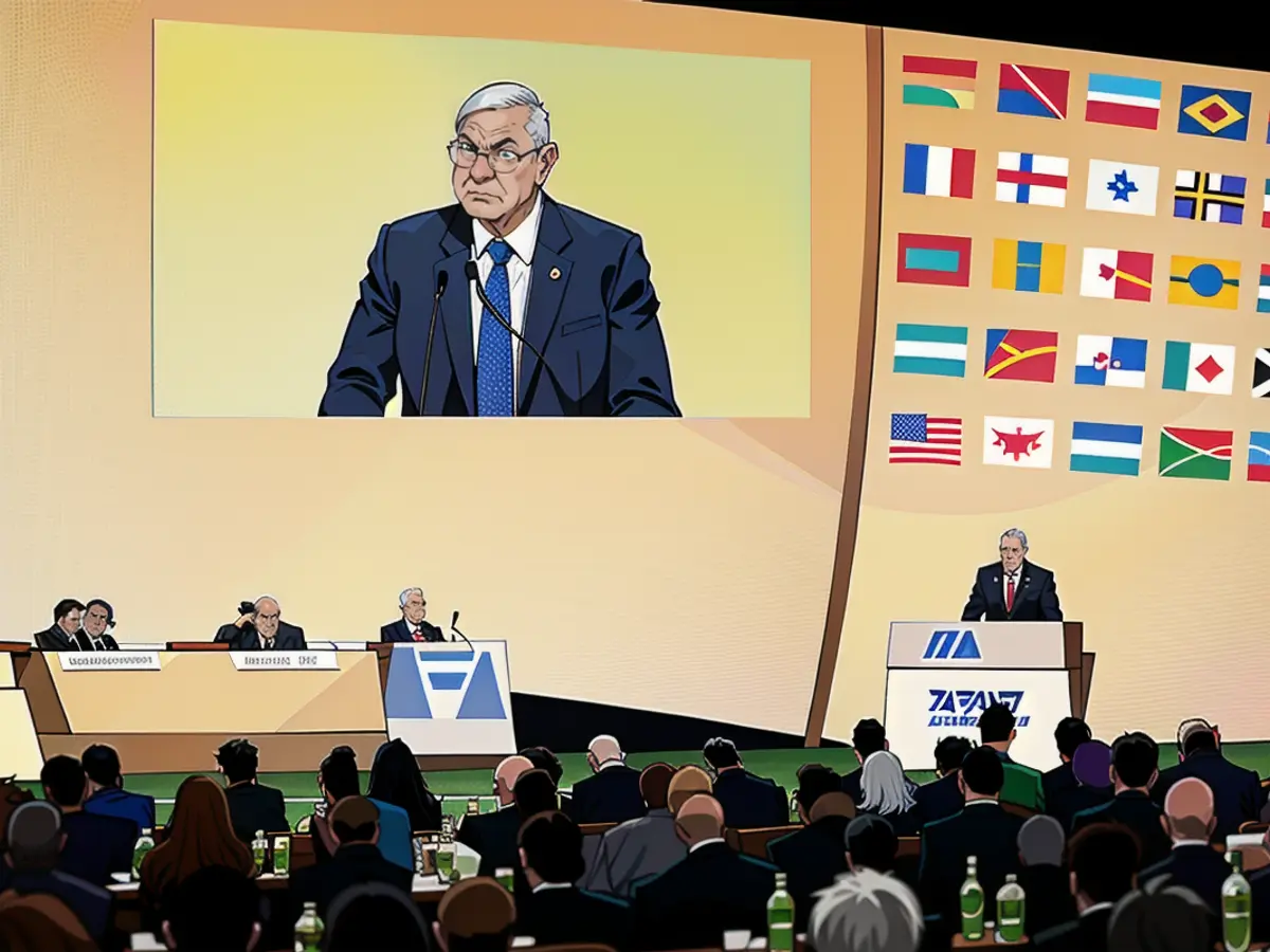 Israeli FA president Shino Moshe Zuares addresses the FIFA congress.