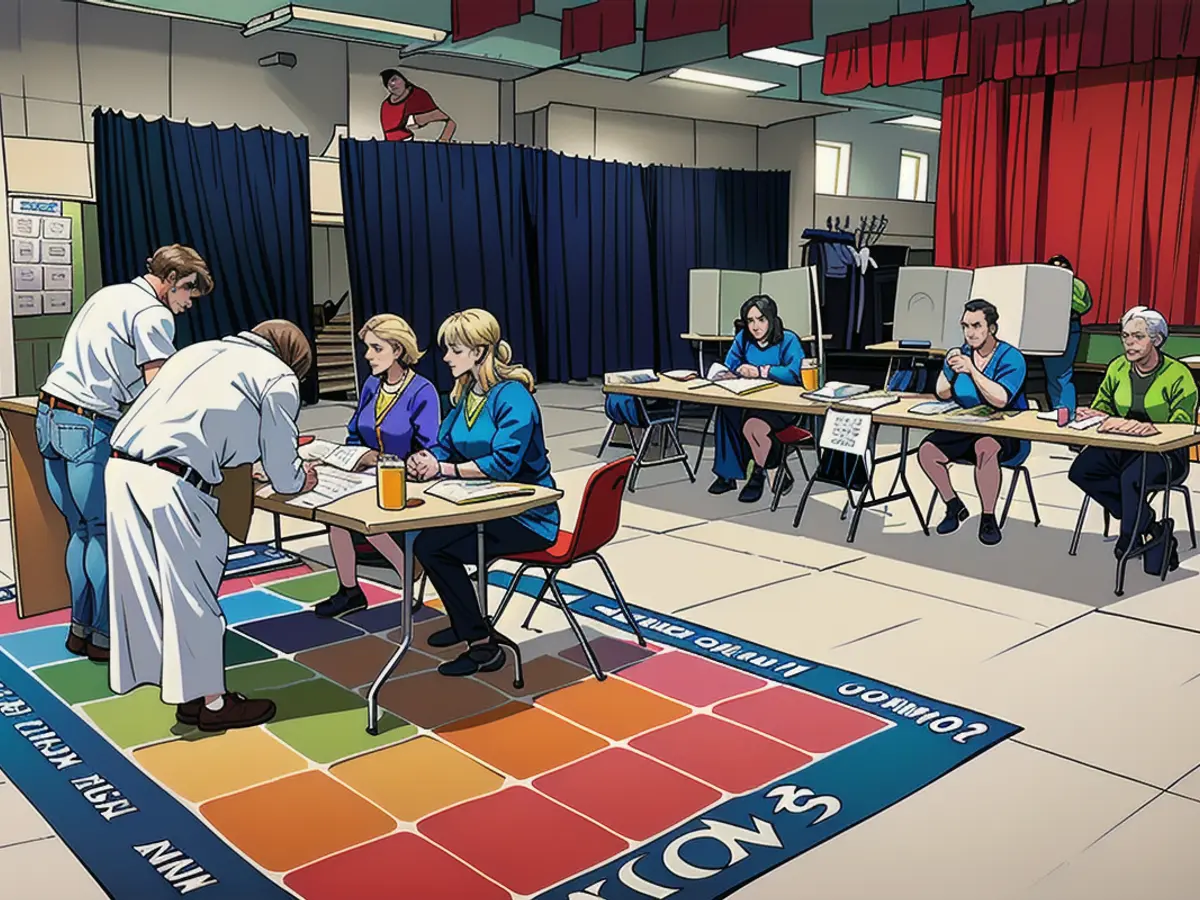 Wähler checken am Super Tuesday in der First Ward Creative Academy, Mecklenburg County Precinct 13, am 5. März in Charlotte, North Carolina, zur Wahl ein.