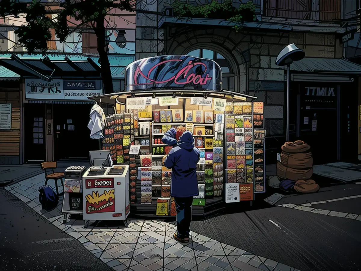 Ein Kunde mit einer Pufferjacke steht vor einem Kiosk in Santiago, Chile, Freitag, 17. Mai 2024.