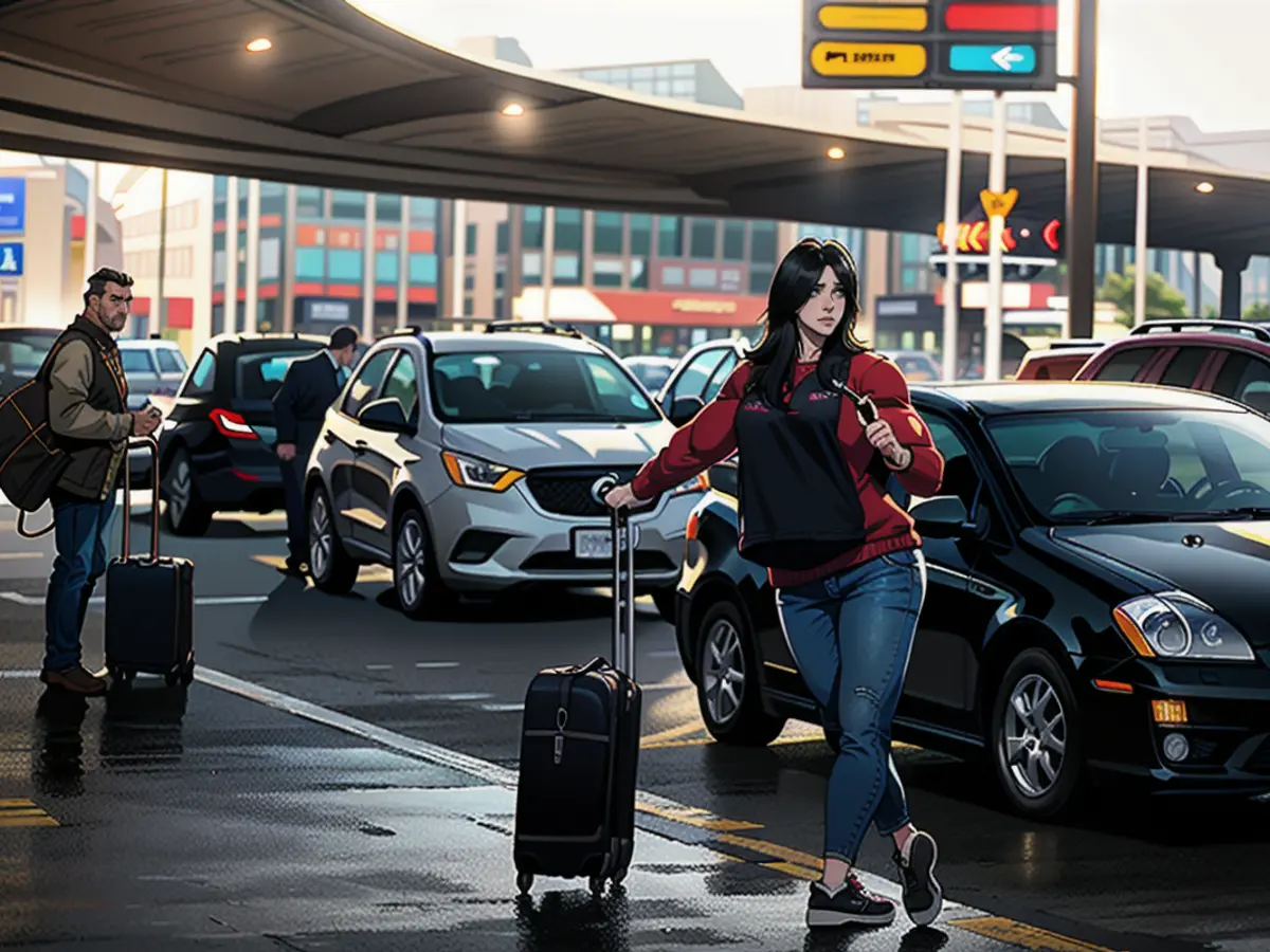 Ride-share passengers wait for their rides outside of Terminal 2 at O'Hare International Airport in Chicago on Dec. 8, 2023.