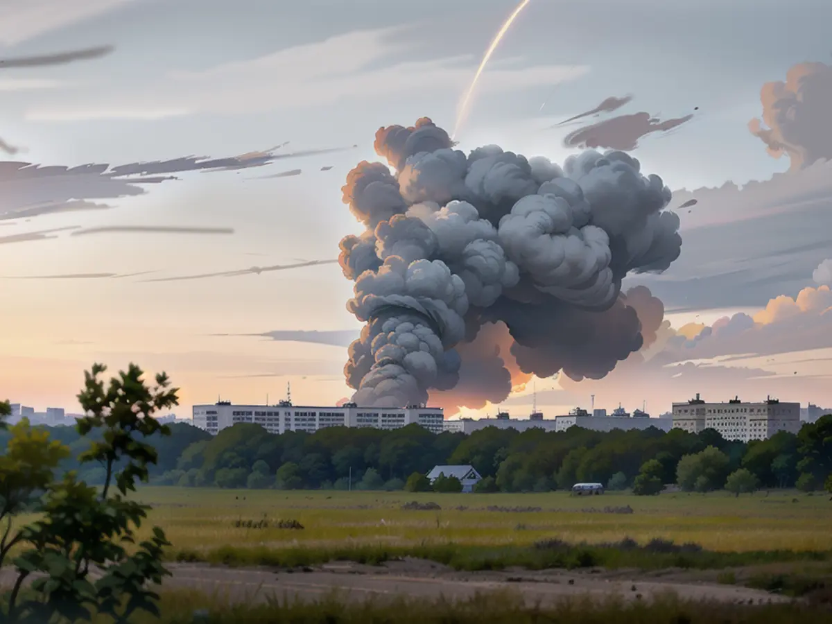 Nach dem Beschuss durch russische Truppen in Charkiw am Freitag steigt hinter Wohnhäusern eine Rauchsäule auf.