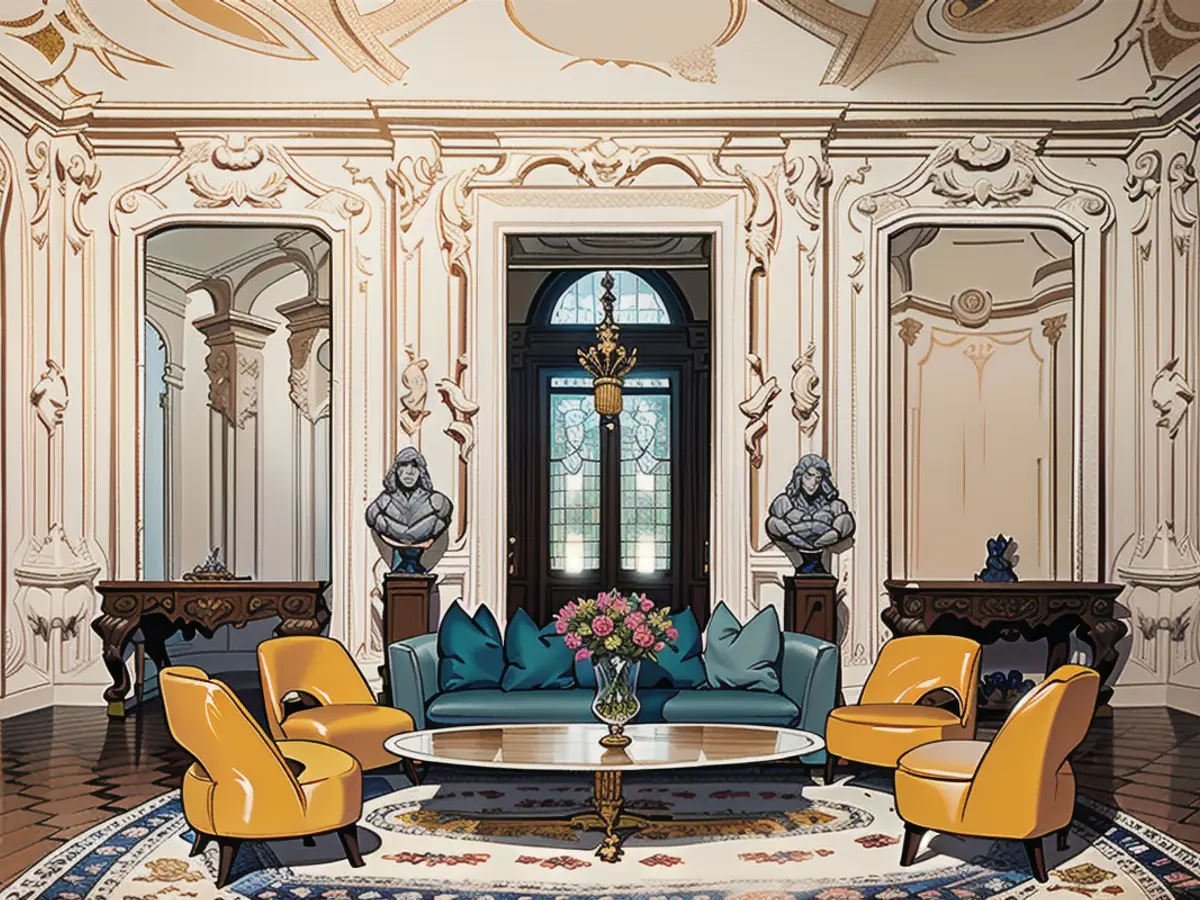 Elegant rooms and imposing salons with stucco work and frescoes characterize the flair of the 