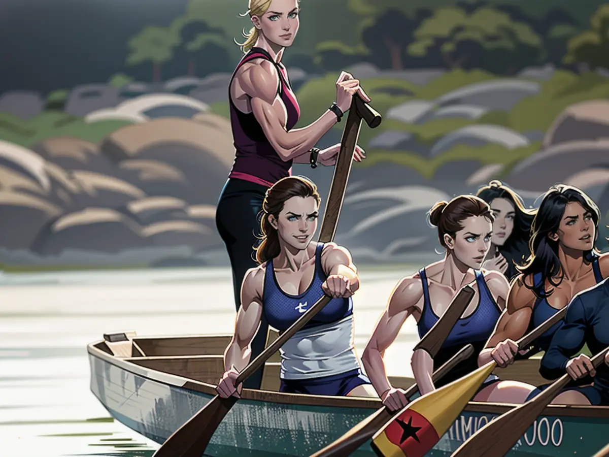 Kate Middleton et Emma Sayle (debout) s'entraînent pour une compétition d'aviron avec la...