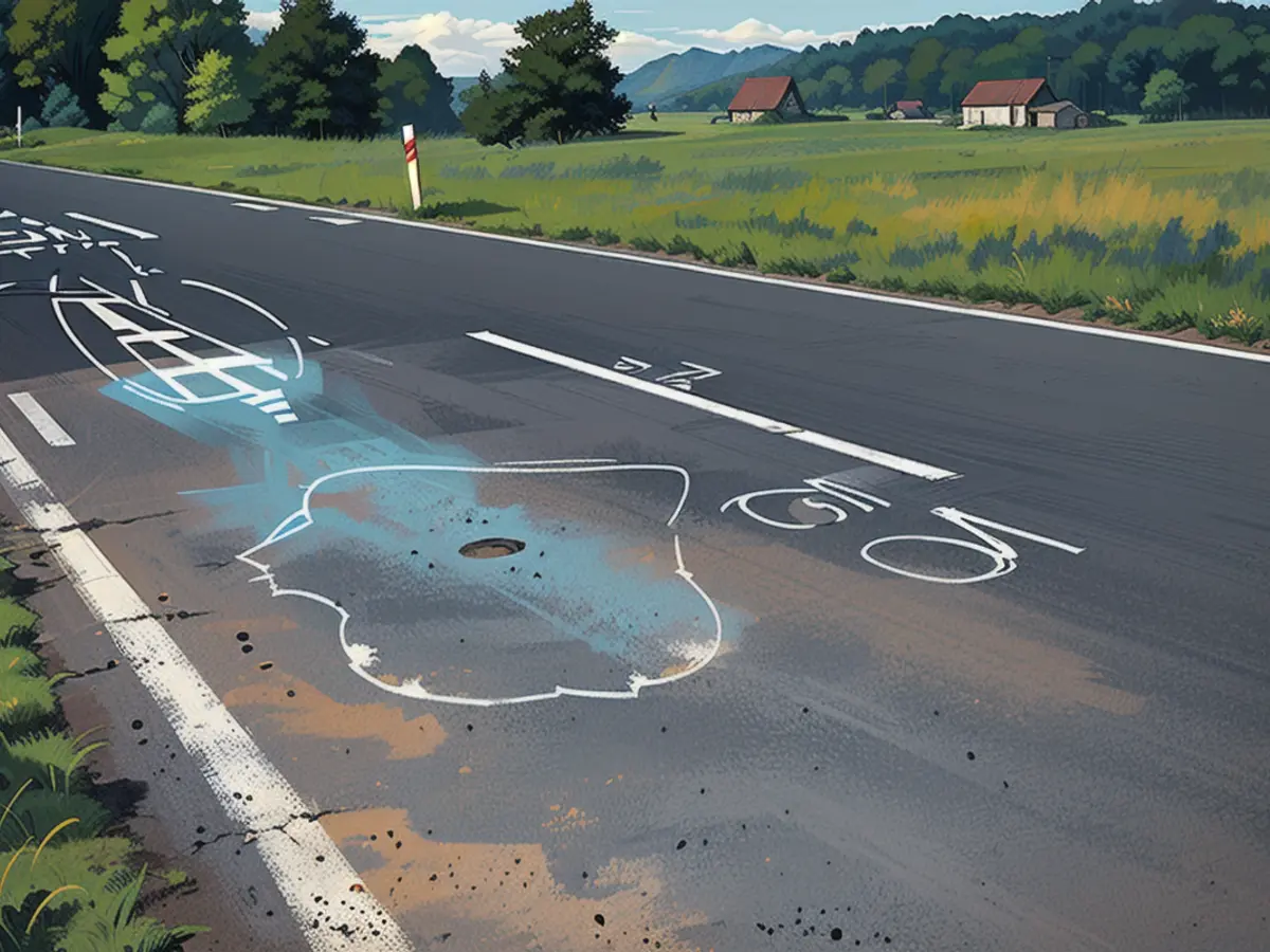 Chalk marks at the scene of the accident