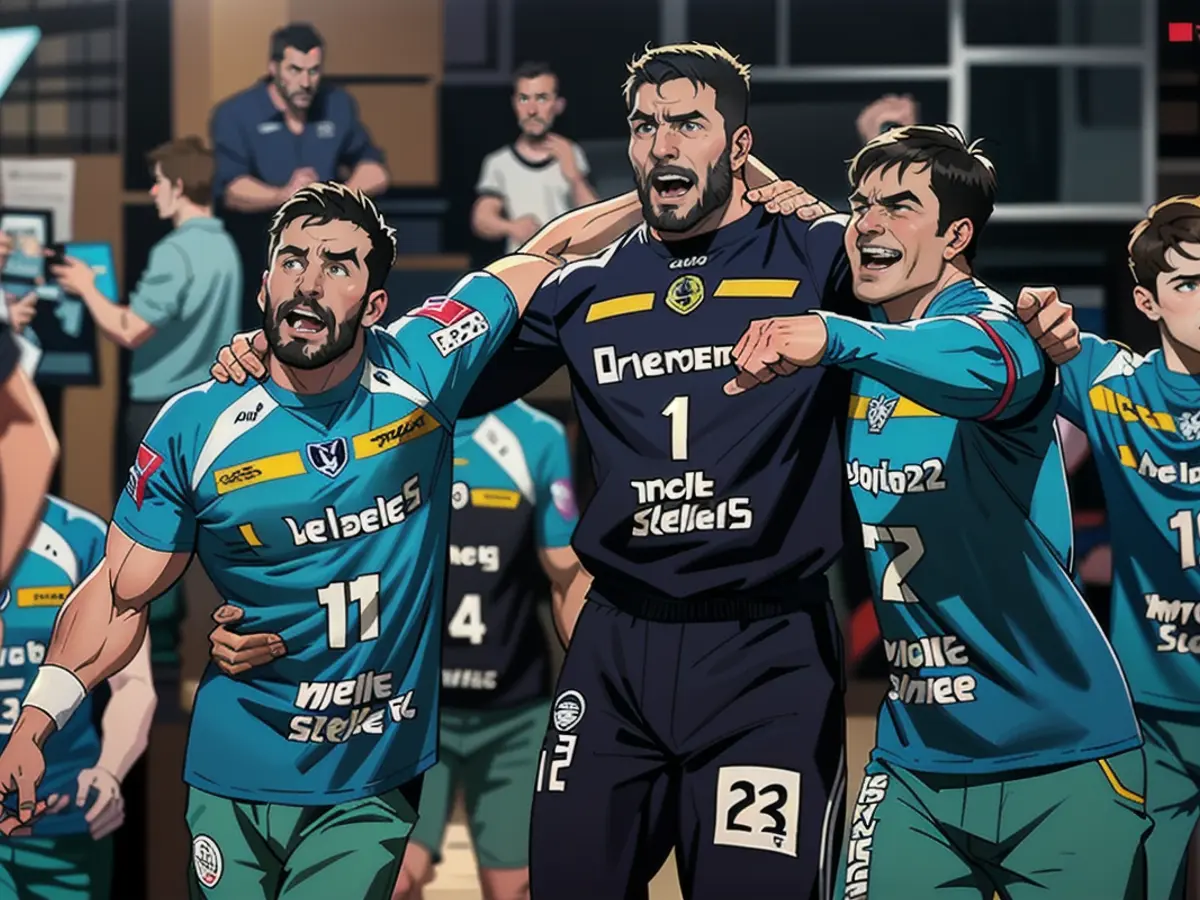 Franz Semper (n° 32) célèbre la victoire contre le HSV Hambourg avec Domenico Ebner et Lukas Binder