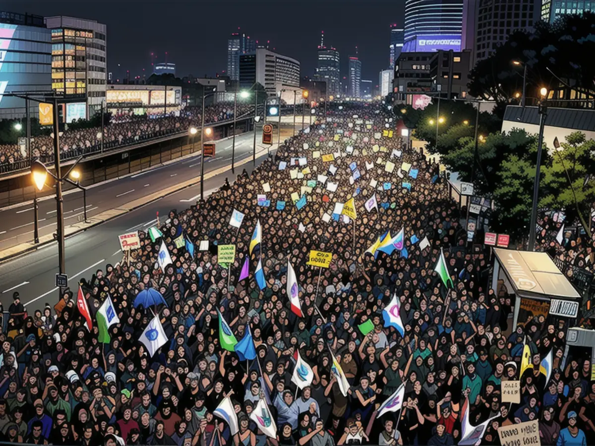 People protest against Netanyahu's government in Tel Aviv.