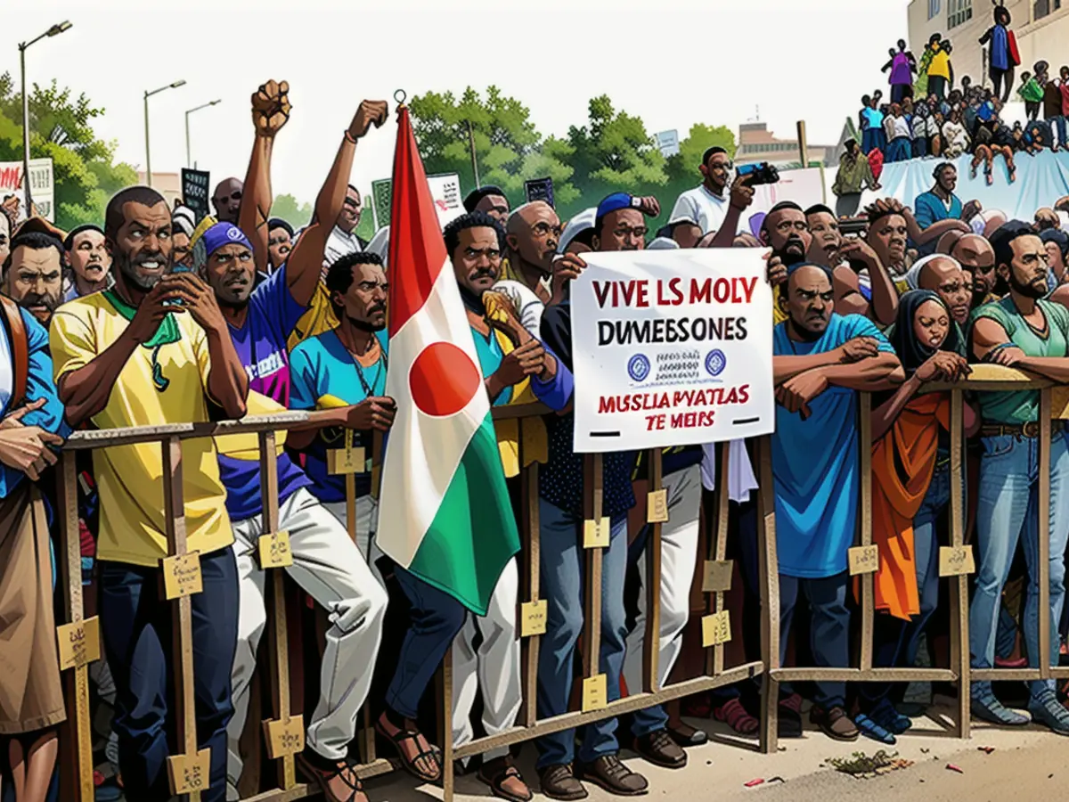 Demonstranten in Niamey, Niger, fordern die Aufhebung des Abkommens, das es dem US-Verteidigungsministerium erlaubt, am 13. April 2024 in dem Land zu dienen.