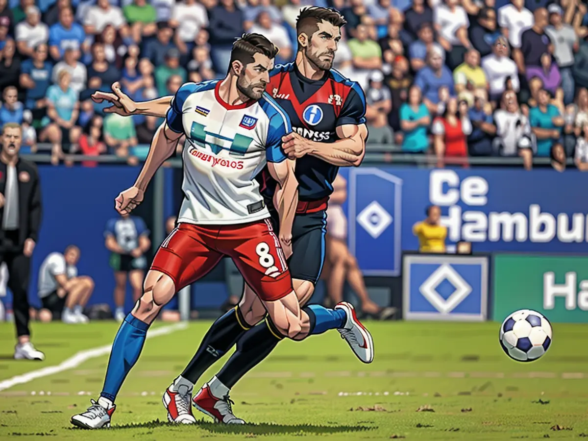 Laszlo Benes (à partir de la gauche) en duel avec Florian Flick (Nuremberg)