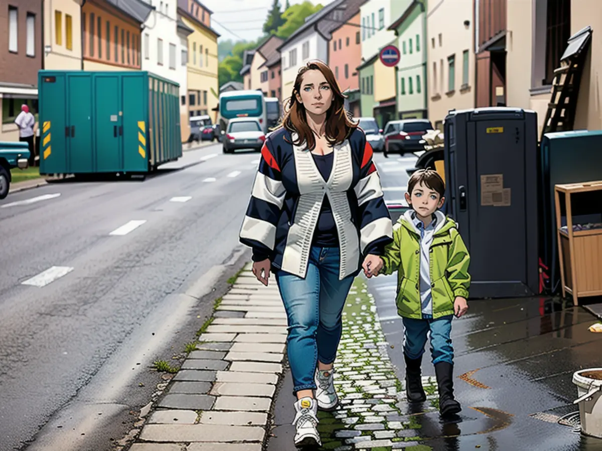 This was their home: Michelle Steffen and her son Leano (4) in Fischbachstraße in Saarbrücken-Rußhütte, where they were rescued from the floods