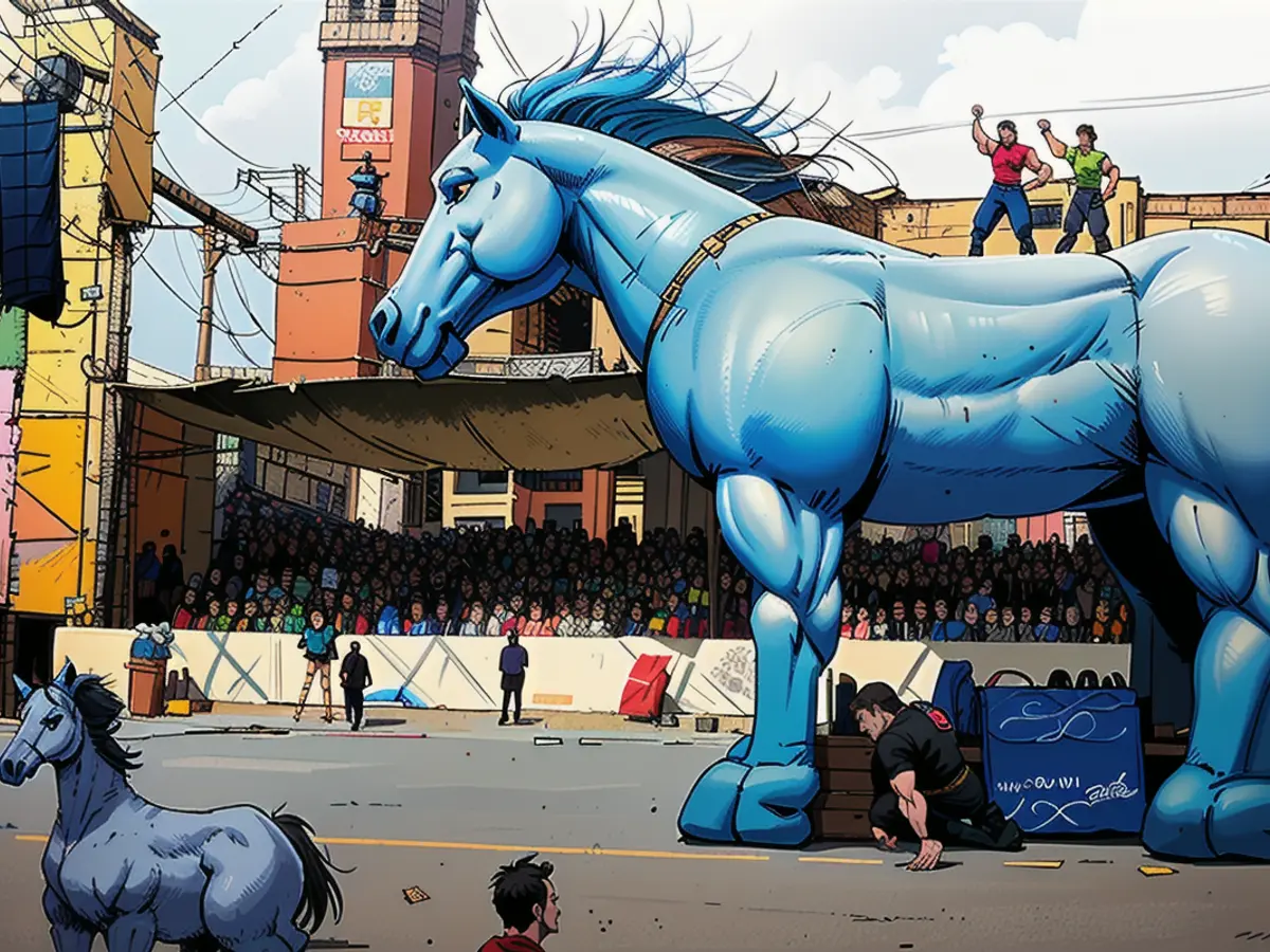 A blue horse with a rainbow mane also passed the new president.