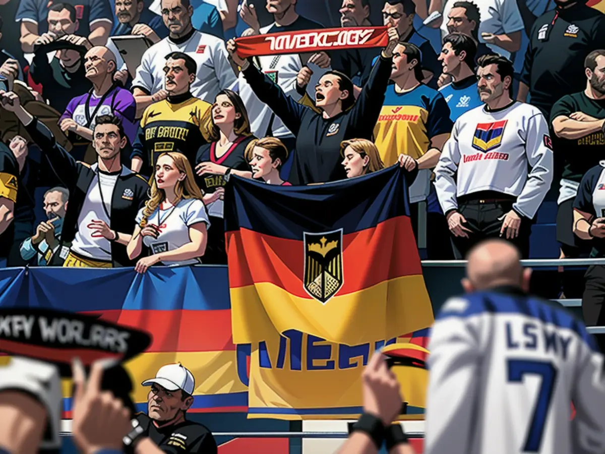 Des milliers de fans allemands de hockey sur glace soutiennent notre équipe lors de la Coupe du...